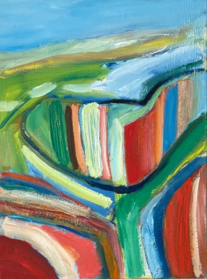 Landschaft mit farbigen Feldern, 61x46cm, 2019