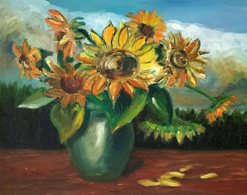 Sonnenblumen im Wald, 40x50cm, 1988
