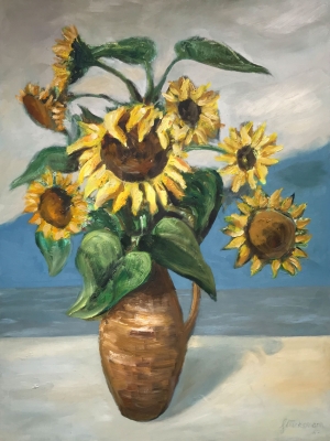 Sonnenblumen vor See, 61x46cm, 1987