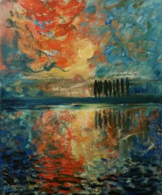 Meer und Pappeln, 46x38cm, 2010