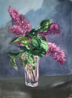 Flieder vor Berg, 40x30cm, 1987