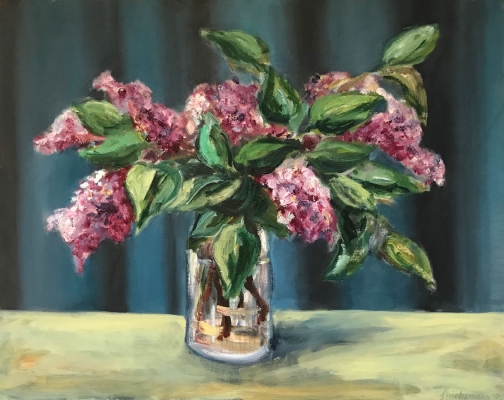 Flieder vor Vorhang 2, 40x50cm, 1990