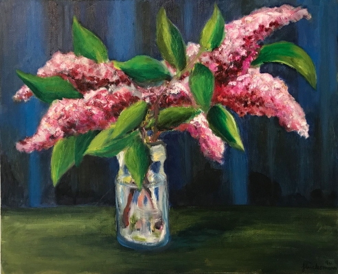 Flieder vor Vorhang, 38x46cm, 1990