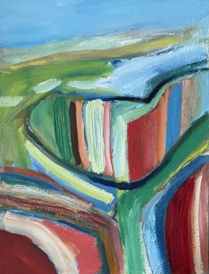 Landschaft mit farbigen Feldern, 61x46cm, 2019