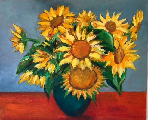 Sonnenblumen auf der Mauer, 50x61cm, 1989